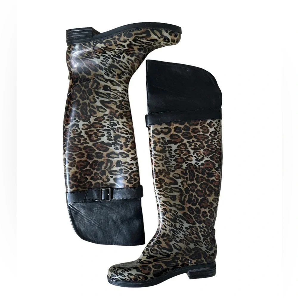 Bebe Knee High Animal Print Rain Boots Size 6